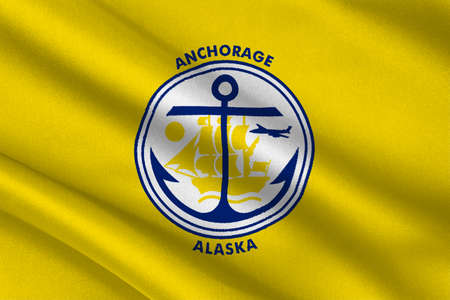 Flag of Anchorage is a unified home rule municipality in Alaska state, United States. 3D illustrationの写真素材