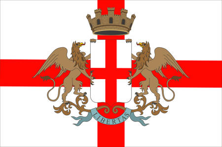 Flag of Genoa is the capital of Liguria and the sixth largest city in Italy. Vector illustrationのイラスト素材