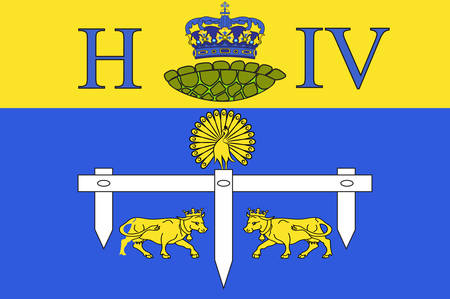 Flag of Pau is a commune on the northern edge of the Pyrenees, and capital of the Pyrenees-Atlantiques Departement in the region of Nouvelle-Aquitaine, France. Vector illustrationのイラスト素材