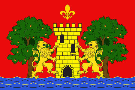 Flag of Bayonne is a city and commune and one of the two sub-prefectures of the department of Pyrenees-Atlantiques, in the Nouvelle-Aquitaine region of south-western France. Vector illustrationのイラスト素材