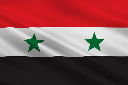 Flag of Syria officially the Syrian Arab Republic, is a country in Western Asia. 3d illustrationの写真素材