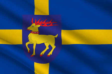 Flag of Oland is the second largest Swedish island and the smallest of the traditional provinces of Sweden. 3d illustrationの写真素材