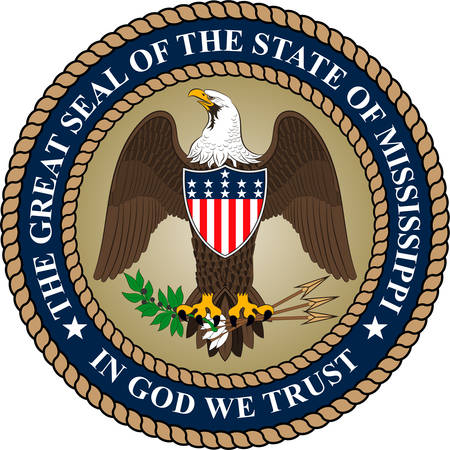 Coat of arms of Mississippi is a state located in the southeastern region of the United States. Vector illustrationのイラスト素材