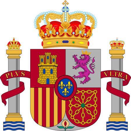 Coat of arms of Spain officially the Kingdom of Spain is a sovereign state mostly located on the Iberian Peninsula in Europe. Vector illustrationのイラスト素材