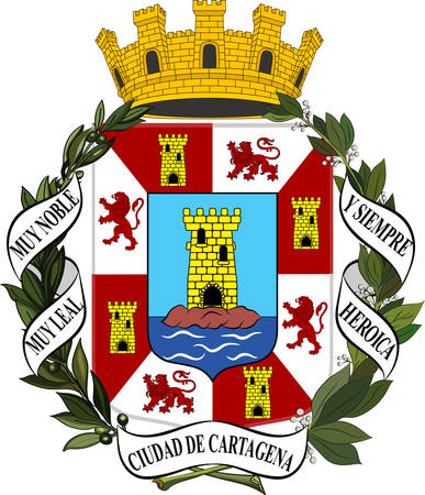 Coat of arms of Cartagena is a Spanish city and a major naval station located in the Region of Murcia, south-eastern Spain. Vector illustrationのイラスト素材