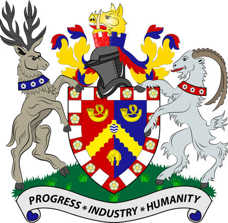 Coat of arms of Bradford is a city in the Metropolitan Borough of the City of Bradford, West Yorkshire, England. Vector illustrationのイラスト素材