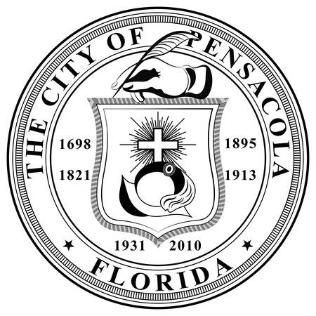 Coat of arms of Pensacola is the westernmost city in the Florida Panhandle and the county seat of Escambia County, in the U.S. state of Florida. Vector illustrationのイラスト素材