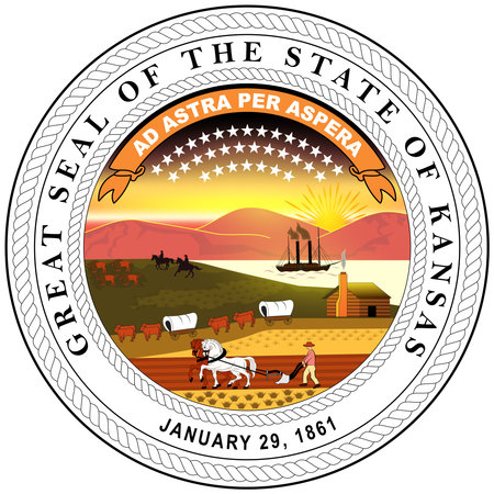 Coat of arms of Kansas is a U.S. state in the Midwestern United States. Vector illustrationのイラスト素材