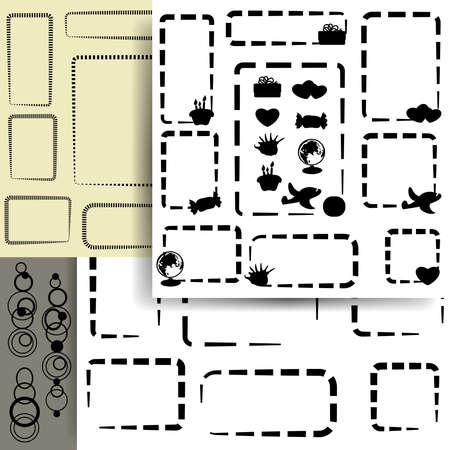 A set of frames for scrapbooking and graphic design. Black silhouette of thin lines, plants, butterflies. Rectangular, square shape.2d. Birthday, celebration, holiday, Easter, Halloween.のイラスト素材