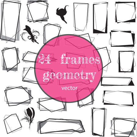 A set of different frames for scrapbooking and graphic design.Vector.Black silhouette made of fine lines, geometry. Rectangular, square shape.2d template for photos and design.Birthday, holiday.のイラスト素材
