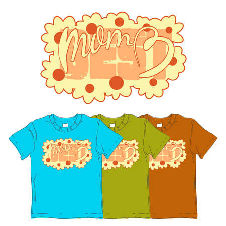 T-shirt design.Inscription.Mother The best.Sublimation drawing for clothes and dishes. A set of children's colored knitwear. Bright, animated illustration.Gift, holiday, casual wear.のイラスト素材