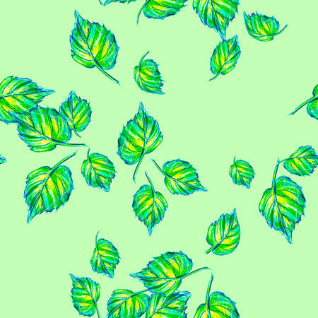 Seamless texture with a repeating pattern.Foliage. Autumn leaves.Spring foliage. Pencil graphics. Naturalistic pencil drawing.Easter decoration.For a holiday.Ramadan.Park, forest.Birch tree.Ecologyの写真素材
