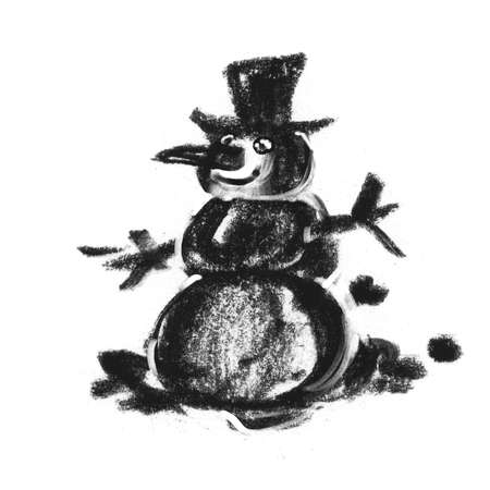 Snowman. A caricature of Emotions on the face. Winter is outside. PRINTING, sublimation. A Christmas character. An unusual New Year's greeting. Graphic Clipart. Hatching of a silhouette spot.の写真素材