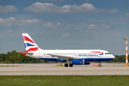 Munich, Germany - September 03. 2019: British Airways Airbus A319-131 with the aircraft registration...