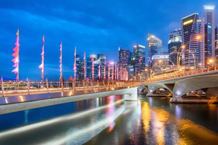 Singapore January 27, 2019: Overlooking the Esplanade Bridge and the Dowtown Skylineのeditorial素材