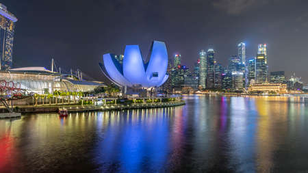 Singapore April 02, 2018: View of the Singapore skyline during the evening moodのeditorial素材