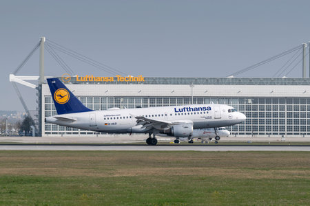 Munich, Germany - April 17. 2019: Lufthansa Airbus A319-114 with the aircraft registration D-AILD is...