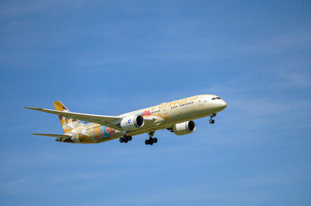 Munich, Germany - May 09, 2021: Etihad Airways Boeing 787-9 Dreamliner with the aircraft...