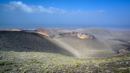 View of volcanic landscape in Timanfaya National Park in Lanzarote, Canary Islands, Spainの写真素材