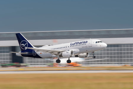 Munich, Germany - June 29. 2023 : Lufthansa Airbus A319-114 with the aircraft registration D-AILW...