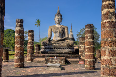 Wat Mahathat is a Buddhist temple complex (wat) in Sukhothai Historical Park, Sukhothai Province in the Northern Region of Thailandの写真素材