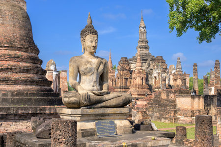 Wat Mahathat is a Buddhist temple complex (wat) in Sukhothai Historical Park, Sukhothai Province in the Northern Region of Thailandの写真素材