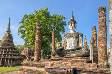 Wat Mahathat is a Buddhist temple complex (wat) in Sukhothai Historical Park, Sukhothai Province in the Northern Region of Thailandの写真素材