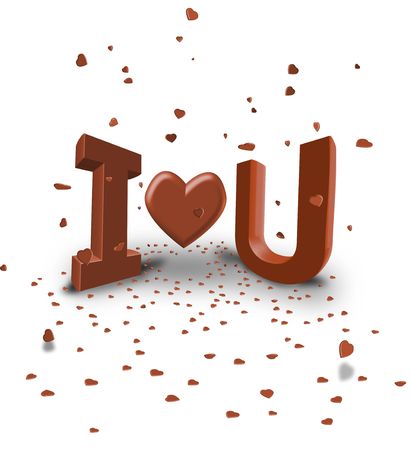 love written in 3d with flying red heartsの写真素材