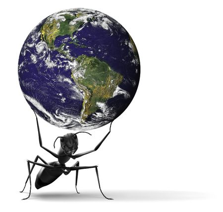 small ant lifting heavy blue earth insect illustration Some components of this montage are provided courtesy of NASA, and have been found at http://visibleearth.nasa.gov/の写真素材