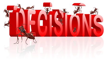 making decisions make choice choose direction yes or no decide initiative red word built by antsの写真素材