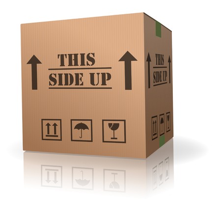 this side up package cardboard box with textの写真素材