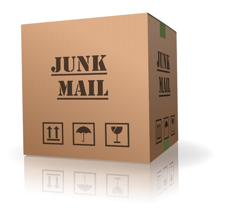junk mail in cardboard package unwanted post sending spam and spammingの写真素材