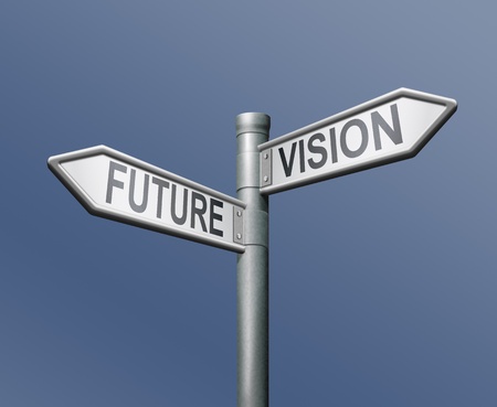 future vision road sign on blue backgroundの写真素材