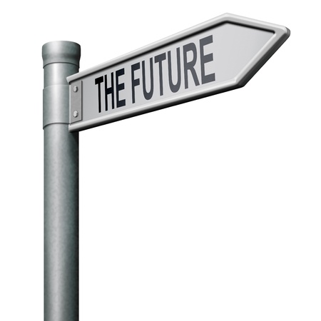 bright future ahead road sign indicatin direction to a happy futureの写真素材