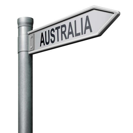 road sign arrow pointing to Australiaの写真素材