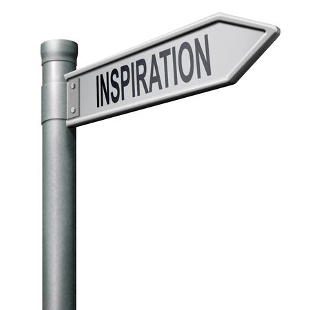 road sign indicating the way to inspiration get inspired be creative create and invent brainstorm and inspireの写真素材