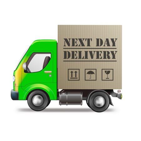 next day order delivery truck fast shipment speed sending packageの写真素材