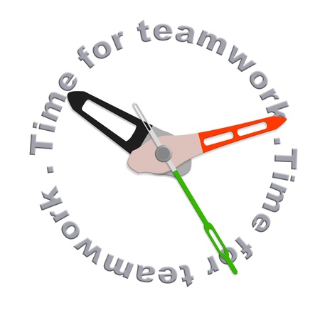 Time for teamwork clock indicating time for cooperation between business partners or a team of collegues working togetherの写真素材