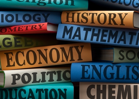 education study books with text learning building knowledge at school with healthy appleの写真素材