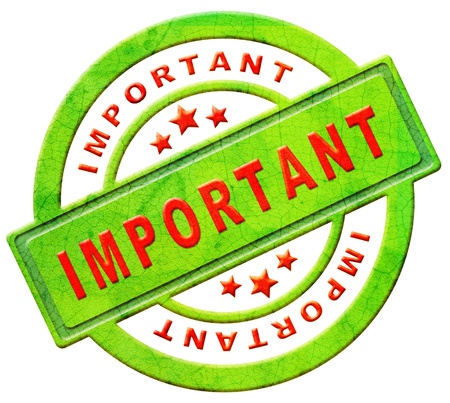 important label highest importance icon attention button red text on green sticker isolated on whiteの写真素材
