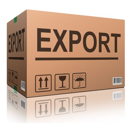 export package or exporting cargo for global and international trade worldwide business cardboard box with text and reflection exportation logisticsの写真素材
