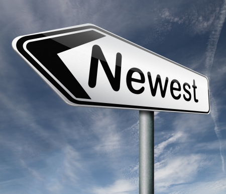 newest best or latest model hot news headlines road sign arrowの写真素材