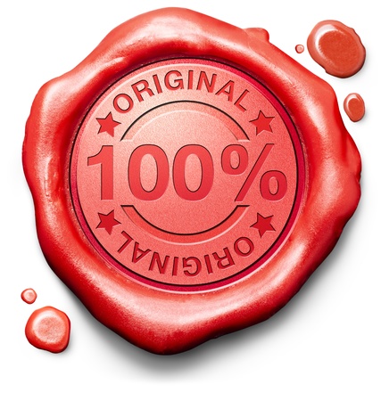 original authentic content or product quality label authenticity guaranteed 100% originality new innovation red wax seal stampの写真素材