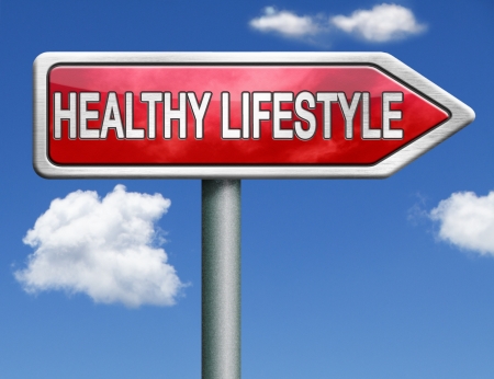 healthy lifestyle healthcare roadsign with textの写真素材