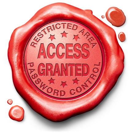access granted entrance password accepted control safety and security restricted area members only red label icon or stampの写真素材