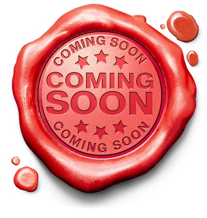 coming soon brand new product release next up promotion and announce red label icon or stampの写真素材