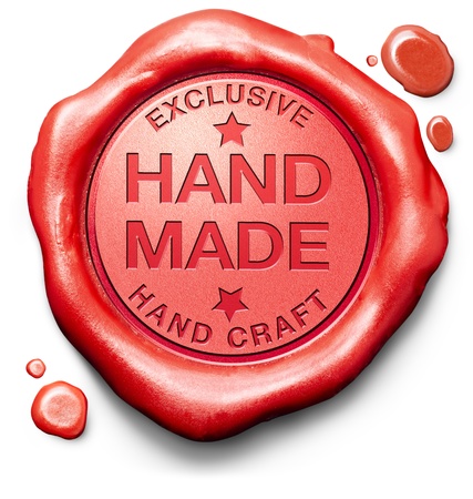 hand made exclusive handmade hand craft custom crafted authentic one of a kind art work red stamp label or iconの写真素材