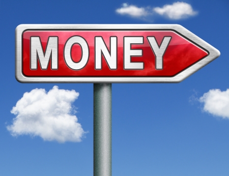 way to money search for cash or credit bank loan money icon money button red road sign arrowの写真素材