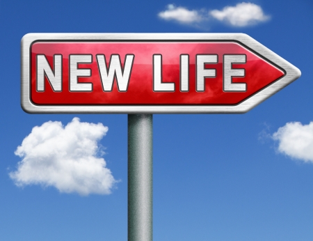 start new life road to fresh begin new start red road sign arrowの写真素材