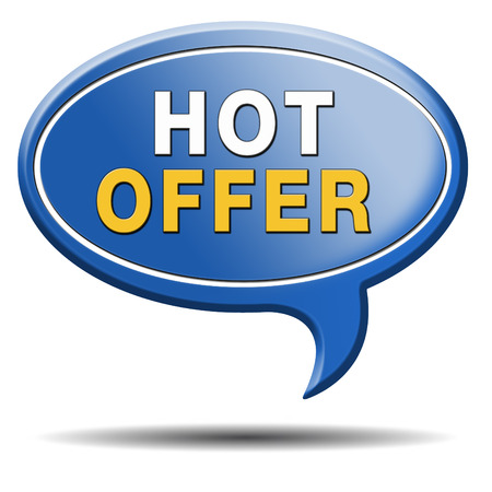 hot offer icon for online internet web shop concept. Webshop shopping sales button announcing bargain for low and best price with the best value for you money. の写真素材